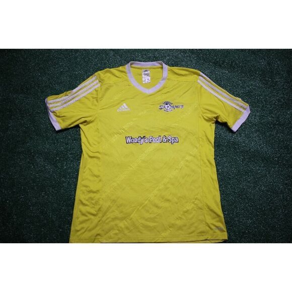 Adidas LaSalle Stompers Soccer Jersey Size L Yellow Woody’s Pool & Spa Sponsored - Picture 1 of 6